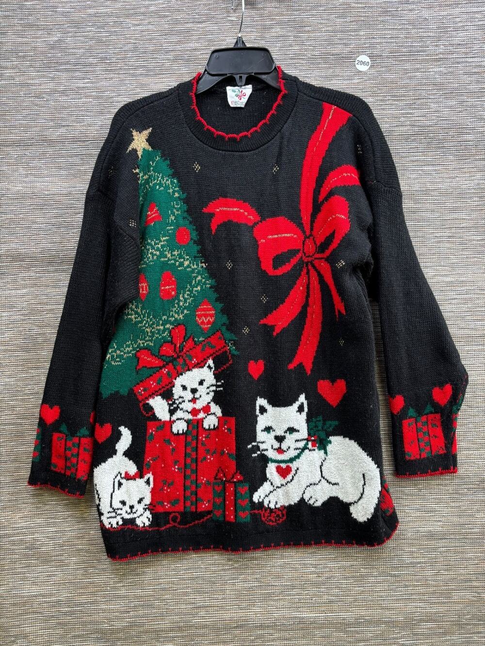 Nut Cracker Ugly Christmas Cats Multicolor Knit Sweater Mens Size M Made in USA